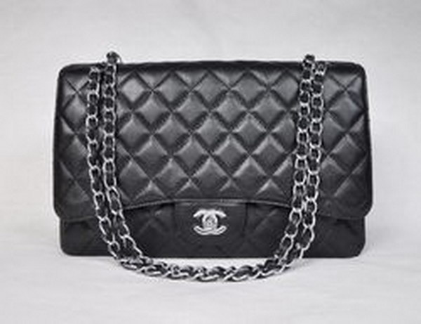 7A Replica Chanel Maxi Black Caviar Leather with Silver Hardware Flap Bags